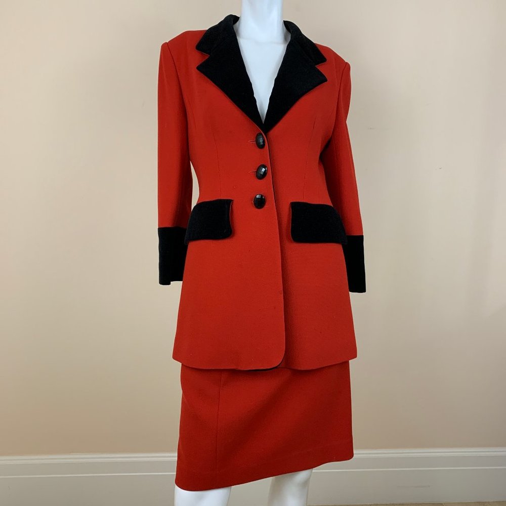 Nina Ricci Wool Two Piece Red Blazer & Skirt Set